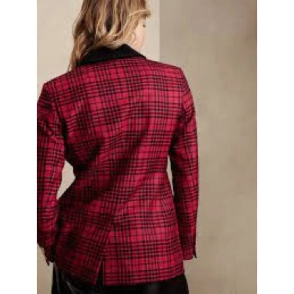 Banana Republic Red Plaid Captain's Blazer NWT Wool Size 6 - Picture 2 of 10